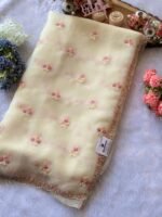 Blush Bloom Paper Silk Saree with Pink Floral Handwork Border - Image 8