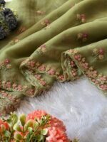 Blush Bloom Paper Silk Saree with Pink Floral Handwork Border - Image 5