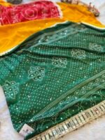 mirror work silk bandhani saree