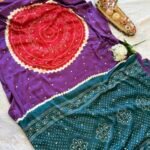 mirrorwork silk bandhani saree
