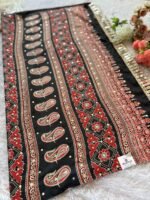 Aabroo Black Ajrak Mirror Saree - Image 3