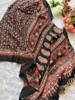 Aabroo Black Ajrak Mirror Saree - Image 2