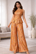 Mustard Paisley Indo-Western Co-Ord Set - Image 4