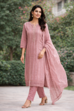Lucknowi Blush Mauve Chikankari Suit Set - Image 3