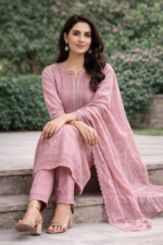 Lucknowi Blush Mauve Chikankari Suit Set - Image 2