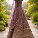 Unstitched Royal Plum Glass Tissue Embroidered Lehenga Set