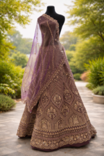 Unstitched Royal Plum Glass Tissue Embroidered Lehenga Set