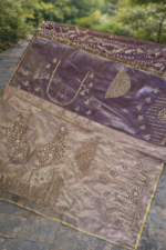 Unstitched Royal Plum Glass Tissue Embroidered Lehenga Set - Image 2