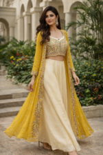 Yellow Bloom Indo-Western Shrug Set - Image 3