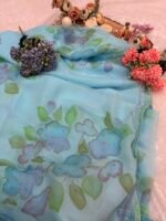 Sky Bloom Pure Chiffon Brush Paint Saree - Image 2