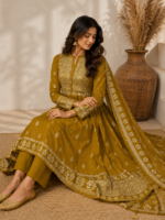 Sunehri Mustard Cotton Anarkali - Image 2