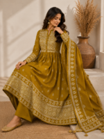 Sunehri Mustard Cotton Anarkali - Image 3