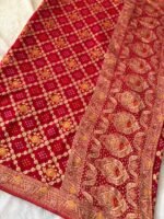 Sunflower Red Khaddi Georgate Bandhani Saree - Image 2