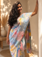 Pastel Bloom Silk Handwork Saree