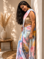 Pastel Bloom Silk Handwork Saree - Image 3