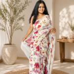 Ivory Petal Chiffon Printed Saree