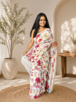 Ivory Petal Chiffon Printed Saree