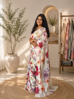 Ivory Petal Chiffon Printed Saree - Image 3