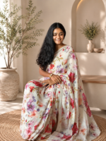 Ivory Petal Chiffon Printed Saree - Image 2