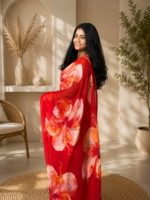 Crimson Blossom Chiffon Printed Saree - Image 3