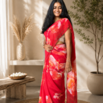 Crimson Blossom Chiffon Printed Saree