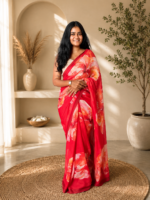 Crimson Blossom Chiffon Printed Saree - Image 2