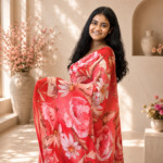 Coral Blossom Chiffon Printed Saree