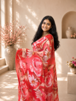 Coral Blossom Chiffon Printed Saree
