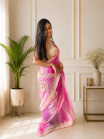 Gulnaar Fuchsia Kachha Gota Saree - Image 3