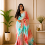Coral Aqua Gulnaar Kachha Gota Saree