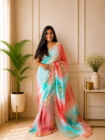 Coral Aqua Gulnaar Kachha Gota Saree