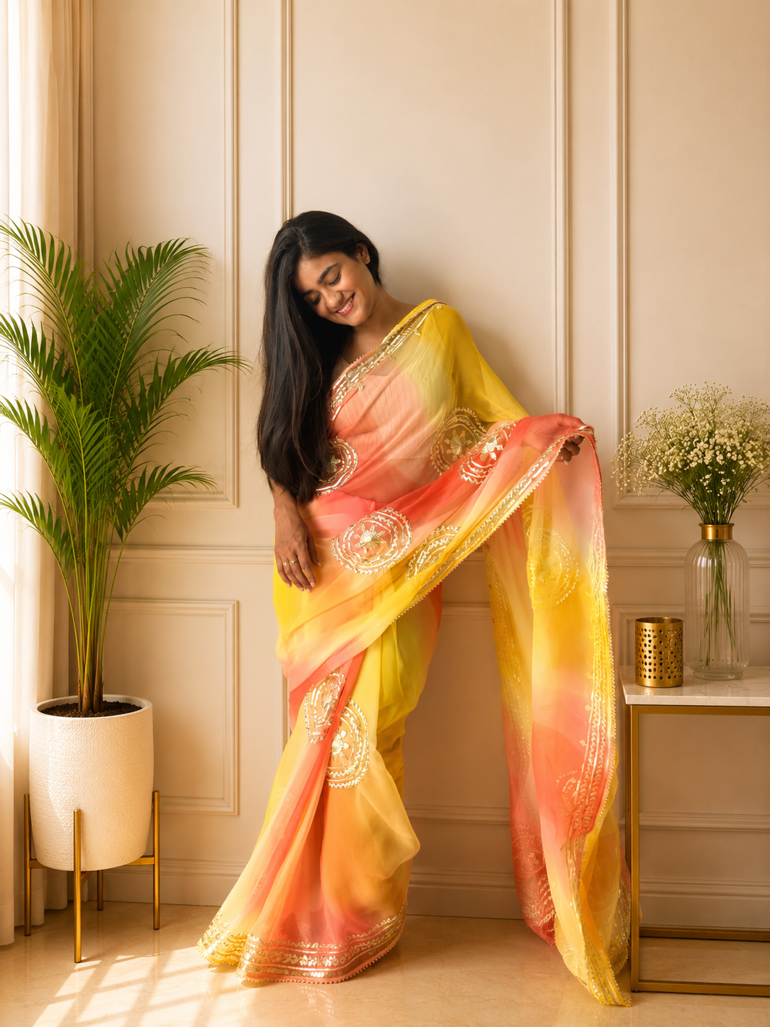 ChatGPT Image Jul 21, 2026, 02_15_04 PM Sunheri Gulnaar Kachha Gota Saree - Image 1