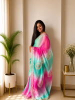 Aqua Gulnaar Kachha Gota Multicolor Saree - Image 4