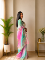 Aqua Gulnaar Kachha Gota Multicolor Saree - Image 3