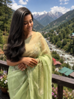 Mint Blossom Chiffon Saree 🌿 - Image 5