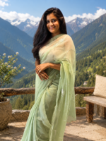 Mint Blossom Chiffon Saree 🌿 - Image 3