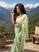 Mint Blossom Chiffon Saree 🌿 - Image 2
