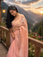 Peach Blossom Chiffon Saree 🌸 - Image 4