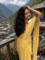 Golden Bloom Chiffon Saree 🌼 - Image 3