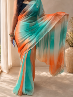 Aqua Sunset Handwork Saree - Image 5