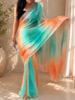 Aqua Sunset Handwork Saree
