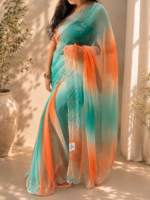Aqua Sunset Handwork Saree - Image 4