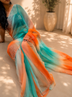 Aqua Sunset Handwork Saree - Image 2