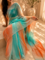 Aqua Sunset Handwork Saree - Image 3